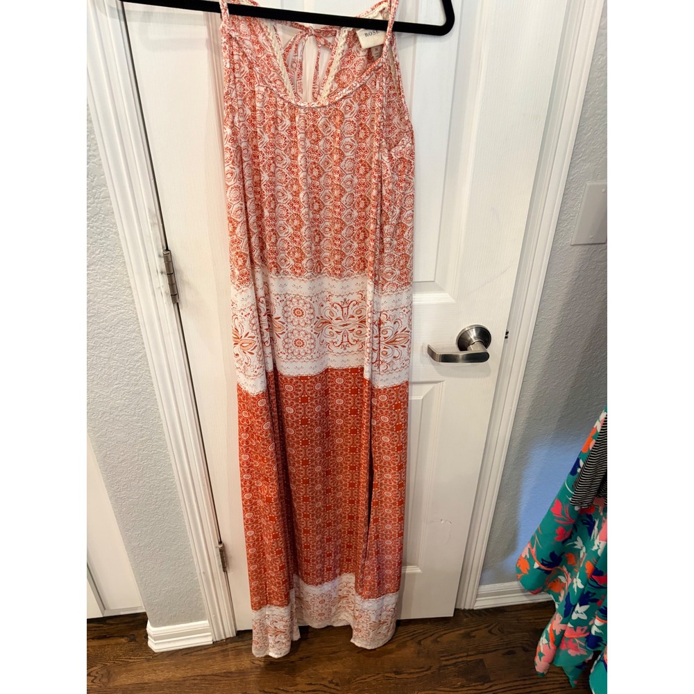 Knox Rose Maxi Dress Orange White Boho Medallion Tassel Sleeveless Summer